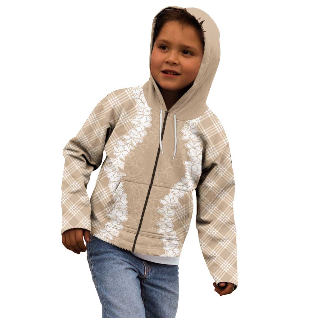 Hawaii Aloha Plumeria Lei Beige Palaka Kid Hoodie LT7 - Polynesian Pride