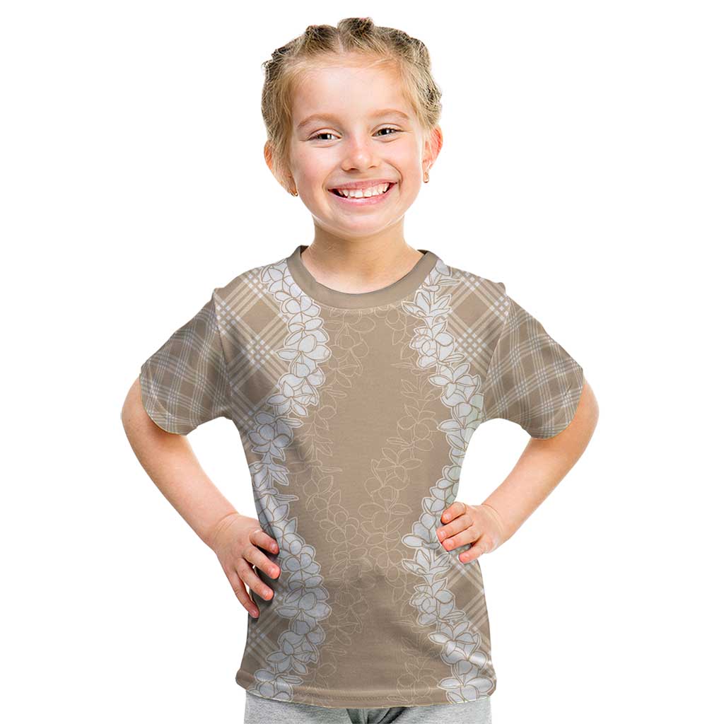 Hawaii Aloha Plumeria Lei Beige Palaka Kid T Shirt LT7 Beige - Polynesian Pride