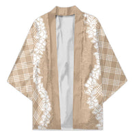 Hawaii Aloha Plumeria Lei Beige Palaka Kimono LT7 Unisex Beige - Polynesian Pride