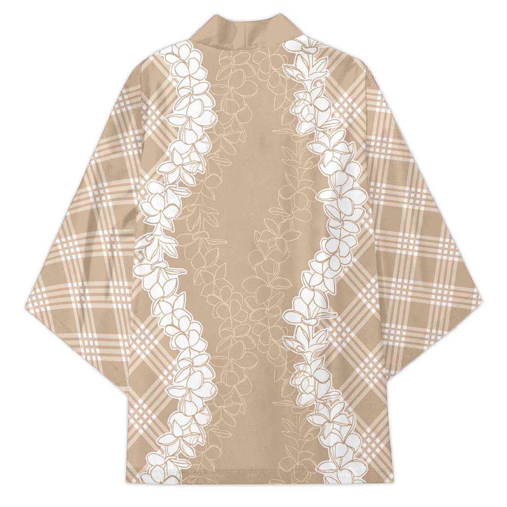 Hawaii Aloha Plumeria Lei Beige Palaka Kimono LT7 - Polynesian Pride