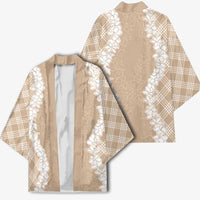 Hawaii Aloha Plumeria Lei Beige Palaka Kimono LT7 - Polynesian Pride