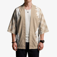 Hawaii Aloha Plumeria Lei Beige Palaka Kimono LT7 - Polynesian Pride