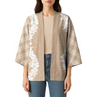 Hawaii Aloha Plumeria Lei Beige Palaka Kimono LT7 - Polynesian Pride