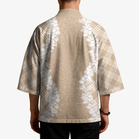 Hawaii Aloha Plumeria Lei Beige Palaka Kimono LT7 - Polynesian Pride