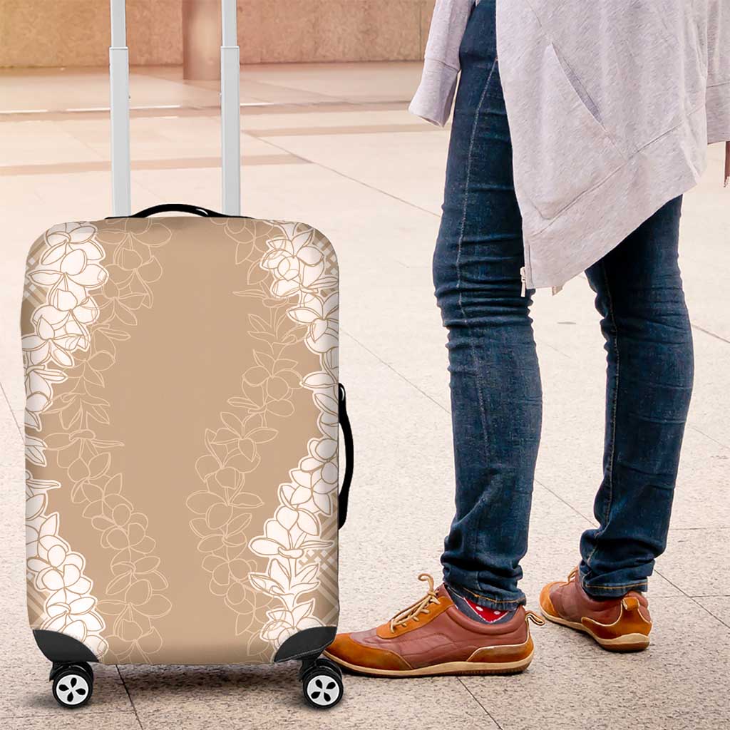 Hawaii Aloha Plumeria Lei Beige Palaka Luggage Cover LT7 Beige - Polynesian Pride