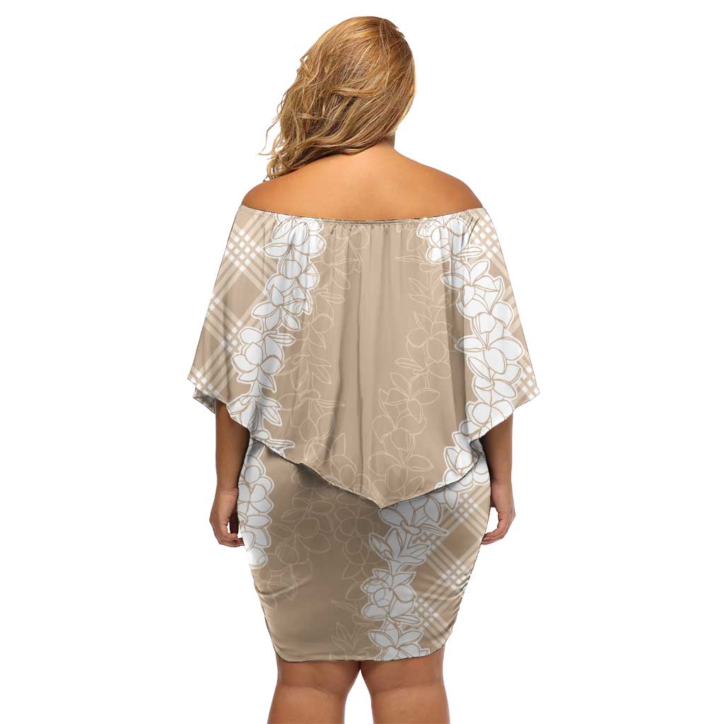 Hawaii Aloha Plumeria Lei Beige Palaka Off Shoulder Short Dress LT7 - Polynesian Pride