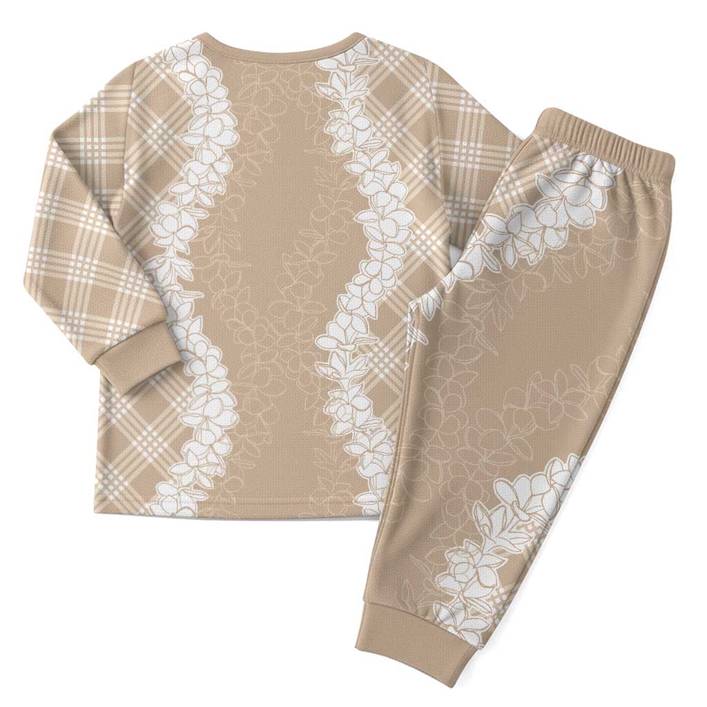 Hawaii Aloha Plumeria Lei Beige Palaka Christmas Pajama Set LT7 - Polynesian Pride