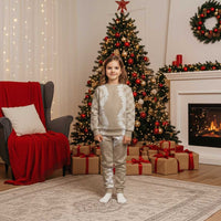Hawaii Aloha Plumeria Lei Beige Palaka Christmas Pajama Set LT7 Kid Beige - Polynesian Pride