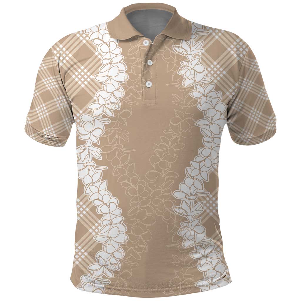 Hawaii Aloha Plumeria Lei Beige Palaka Polo Shirt LT7 Beige - Polynesian Pride