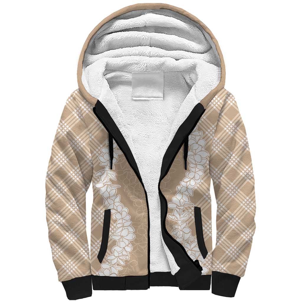 Hawaii Aloha Plumeria Lei Beige Palaka Sherpa Hoodie LT7 Unisex Beige - Polynesian Pride