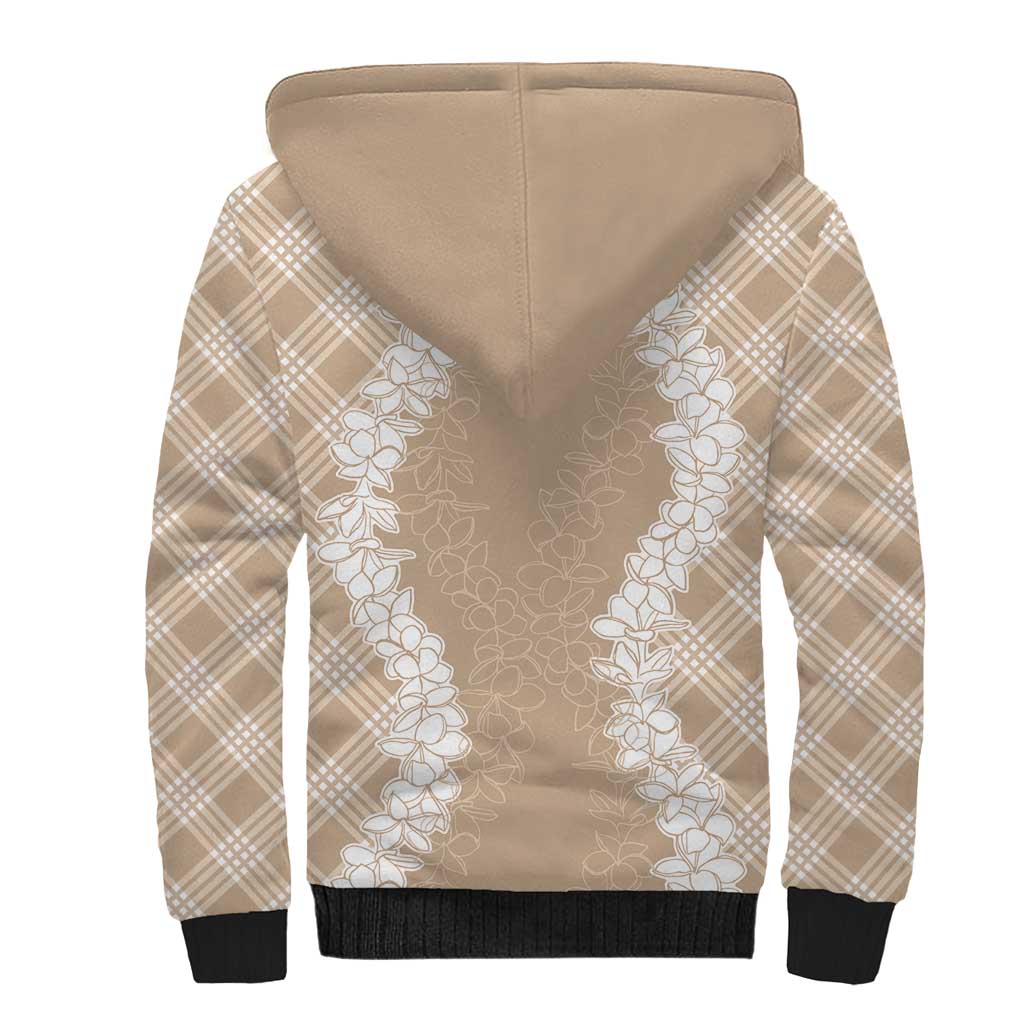 Hawaii Aloha Plumeria Lei Beige Palaka Sherpa Hoodie LT7 - Polynesian Pride