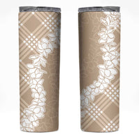 Hawaii Aloha Plumeria Lei Beige Palaka Skinny Tumbler LT7 Beige - Polynesian Pride