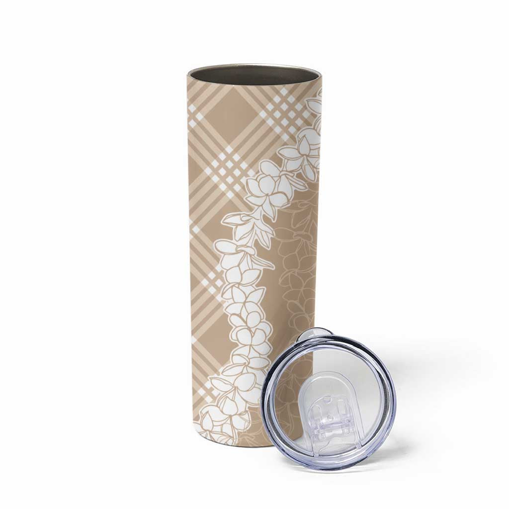 Hawaii Aloha Plumeria Lei Beige Palaka Skinny Tumbler LT7 - Polynesian Pride