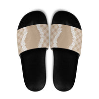 Hawaii Aloha Plumeria Lei Beige Palaka Slide Sandals LT7 Beige - Polynesian Pride