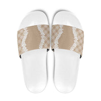Hawaii Aloha Plumeria Lei Beige Palaka Slide Sandals LT7 Beige - Polynesian Pride
