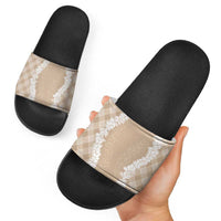 Hawaii Aloha Plumeria Lei Beige Palaka Slide Sandals LT7 - Polynesian Pride