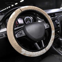 Hawaii Aloha Plumeria Lei Beige Palaka Steering Wheel Cover LT7 Universal Fit Beige - Polynesian Pride