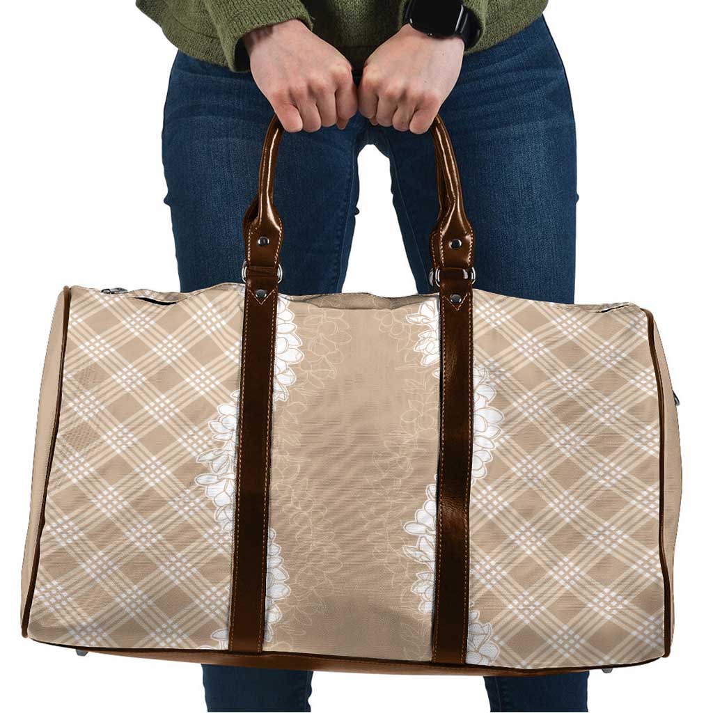 Hawaii Aloha Plumeria Lei Beige Palaka Travel Bag LT7 Beige - Polynesian Pride
