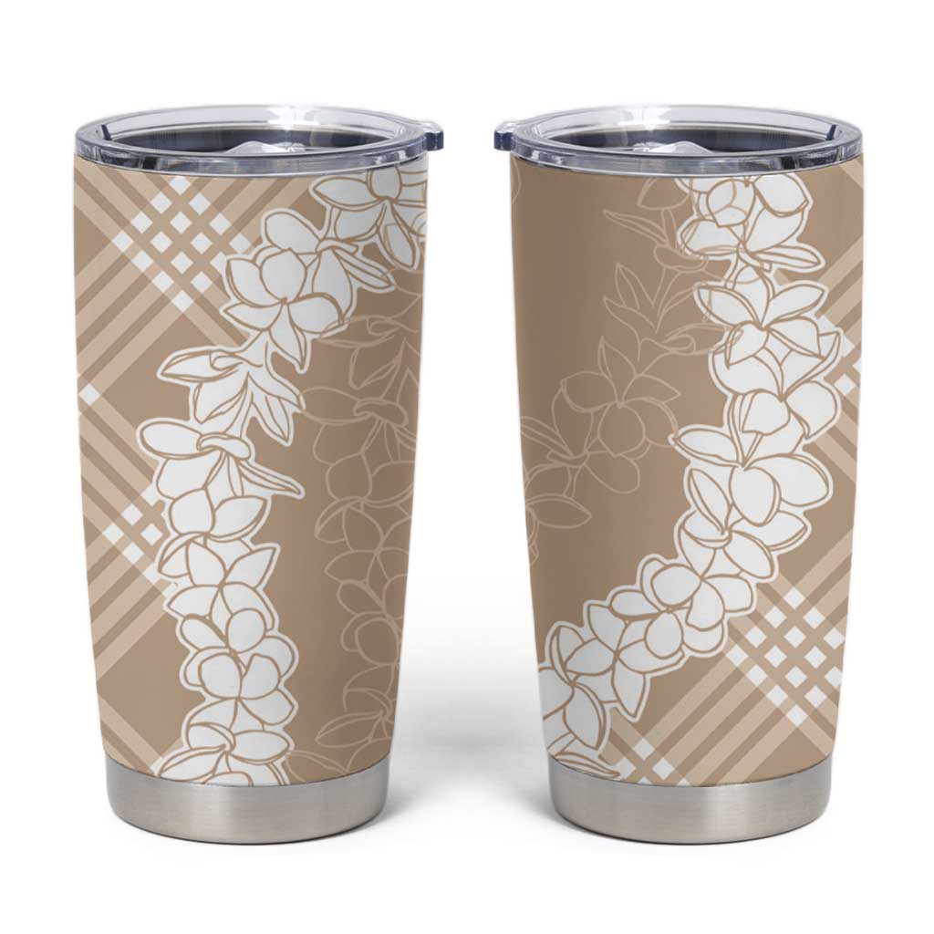 Hawaii Aloha Plumeria Lei Beige Palaka Tumbler Cup LT7 Beige - Polynesian Pride