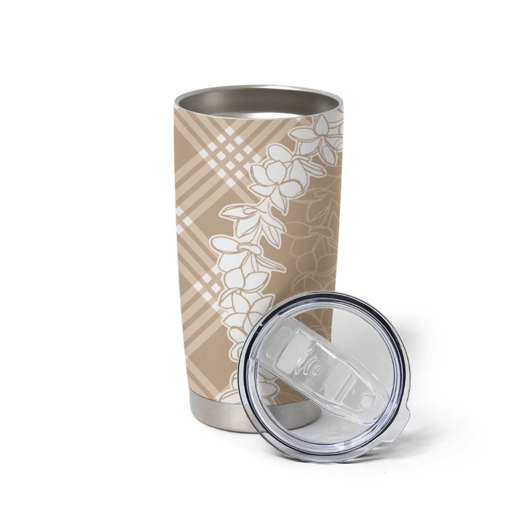 Hawaii Aloha Plumeria Lei Beige Palaka Tumbler Cup LT7 - Polynesian Pride
