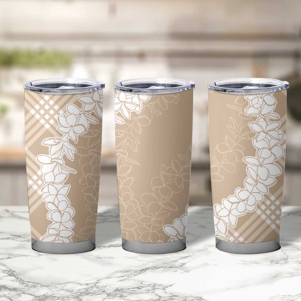 Hawaii Aloha Plumeria Lei Beige Palaka Tumbler Cup LT7 - Polynesian Pride