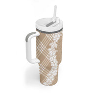 Hawaii Aloha Plumeria Lei Beige Palaka Tumbler With Handle LT7 - Polynesian Pride