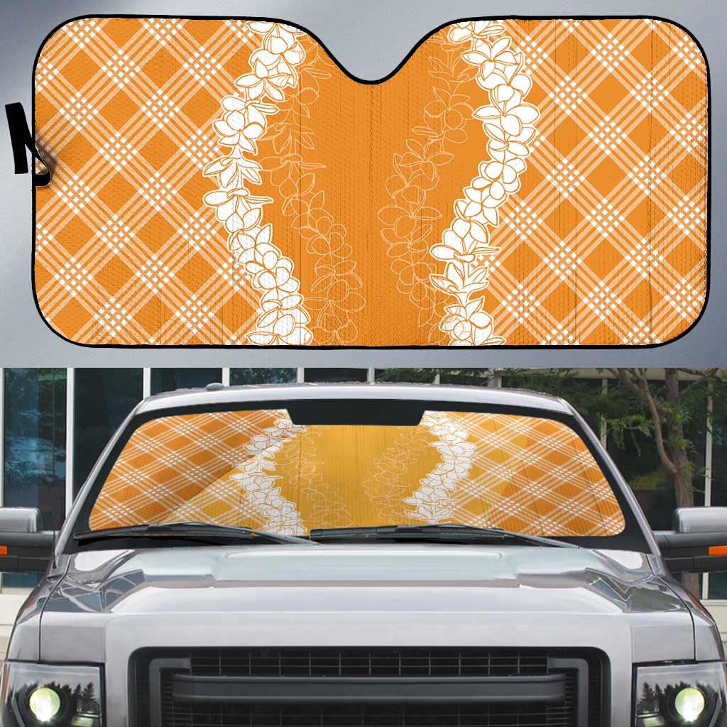 Hawaii Aloha Plumeria Lei Orange Palaka Auto Sun Shade LT7 Orange - Polynesian Pride