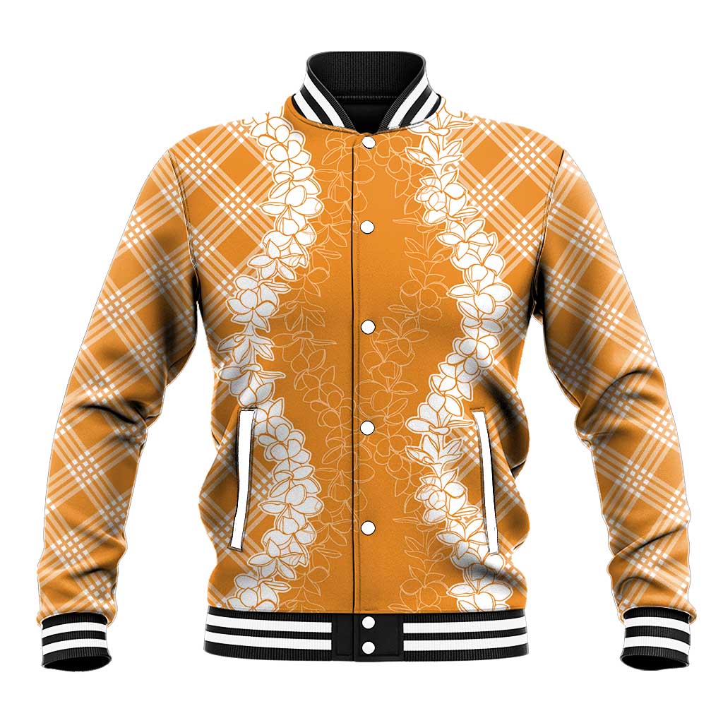 Hawaii Aloha Plumeria Lei Orange Palaka Baseball Jacket LT7 Unisex Orange - Polynesian Pride