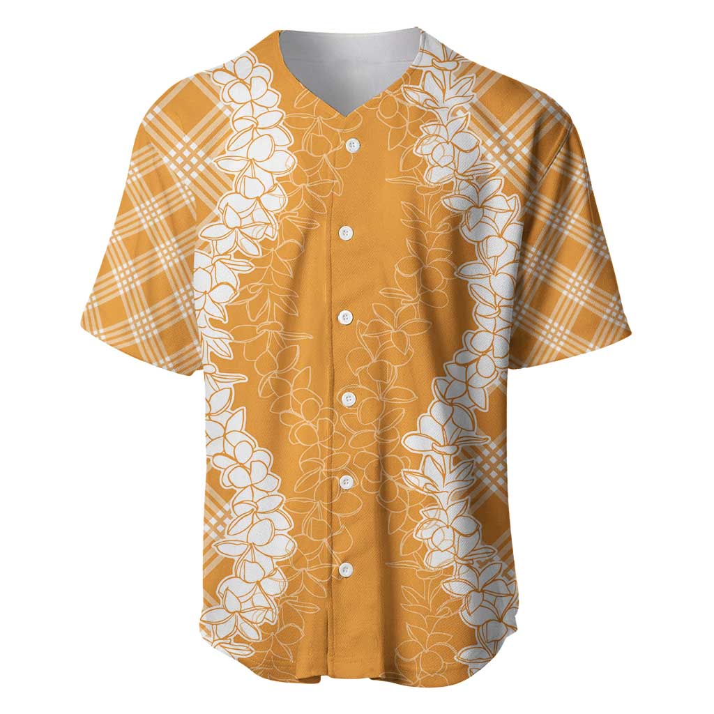 Hawaii Aloha Plumeria Lei Orange Palaka Baseball Jersey LT7 Orange - Polynesian Pride