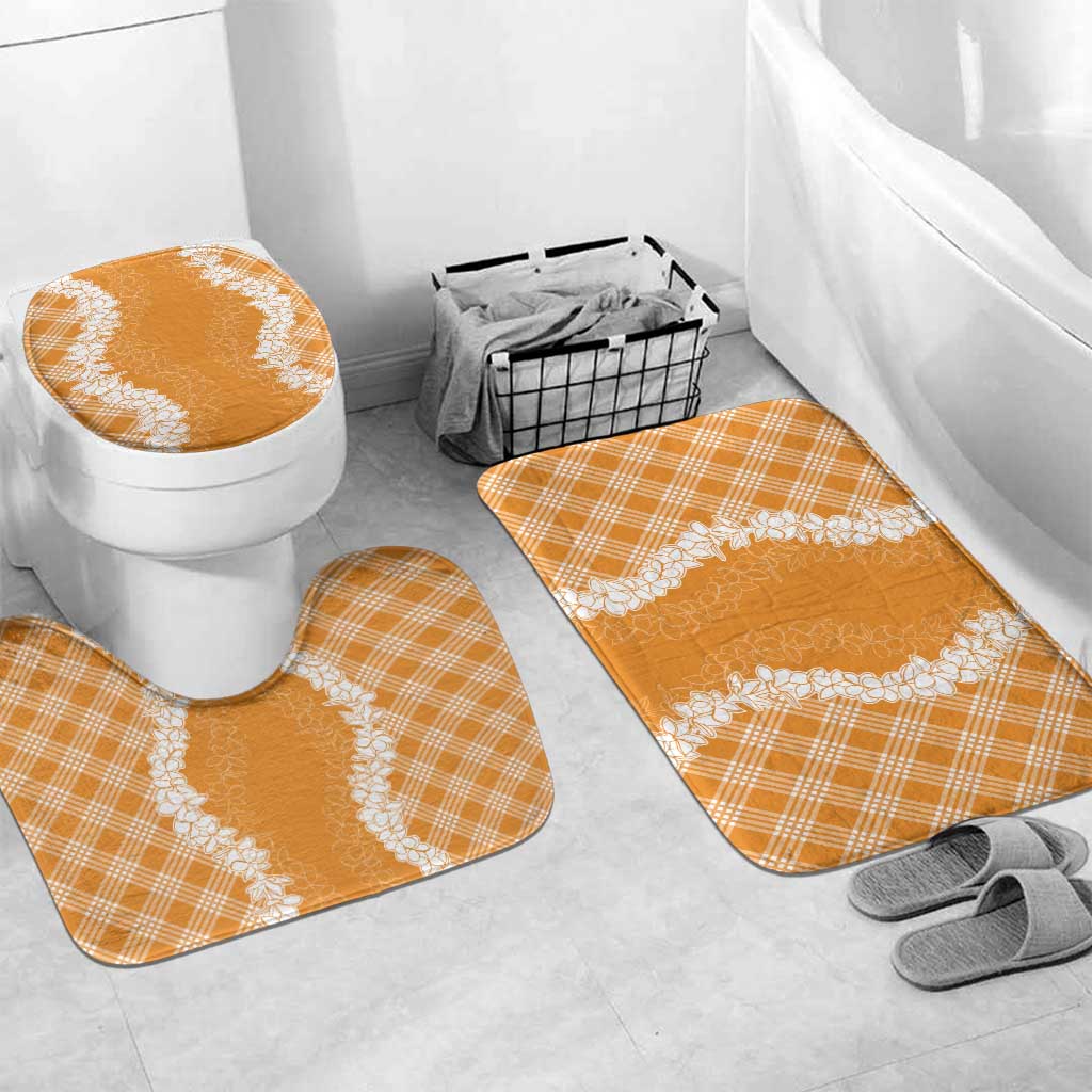 Hawaii Aloha Plumeria Lei Orange Palaka Bathroom Set LT7 Mat Set Only (3 pcs) One Size Orange - Polynesian Pride