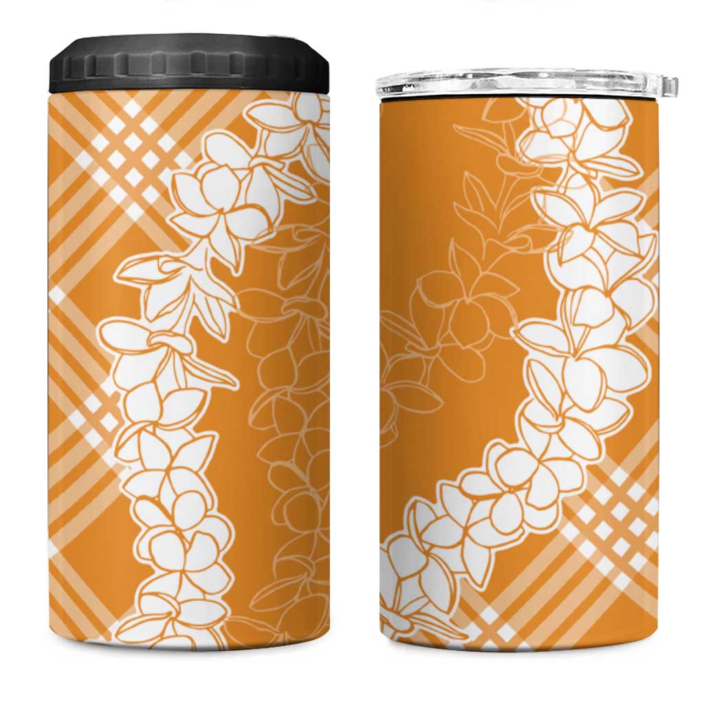 Hawaii Aloha Plumeria Lei Orange Palaka 4 in 1 Can Cooler Tumbler LT7 One Size: 16 oz Orange - Polynesian Pride