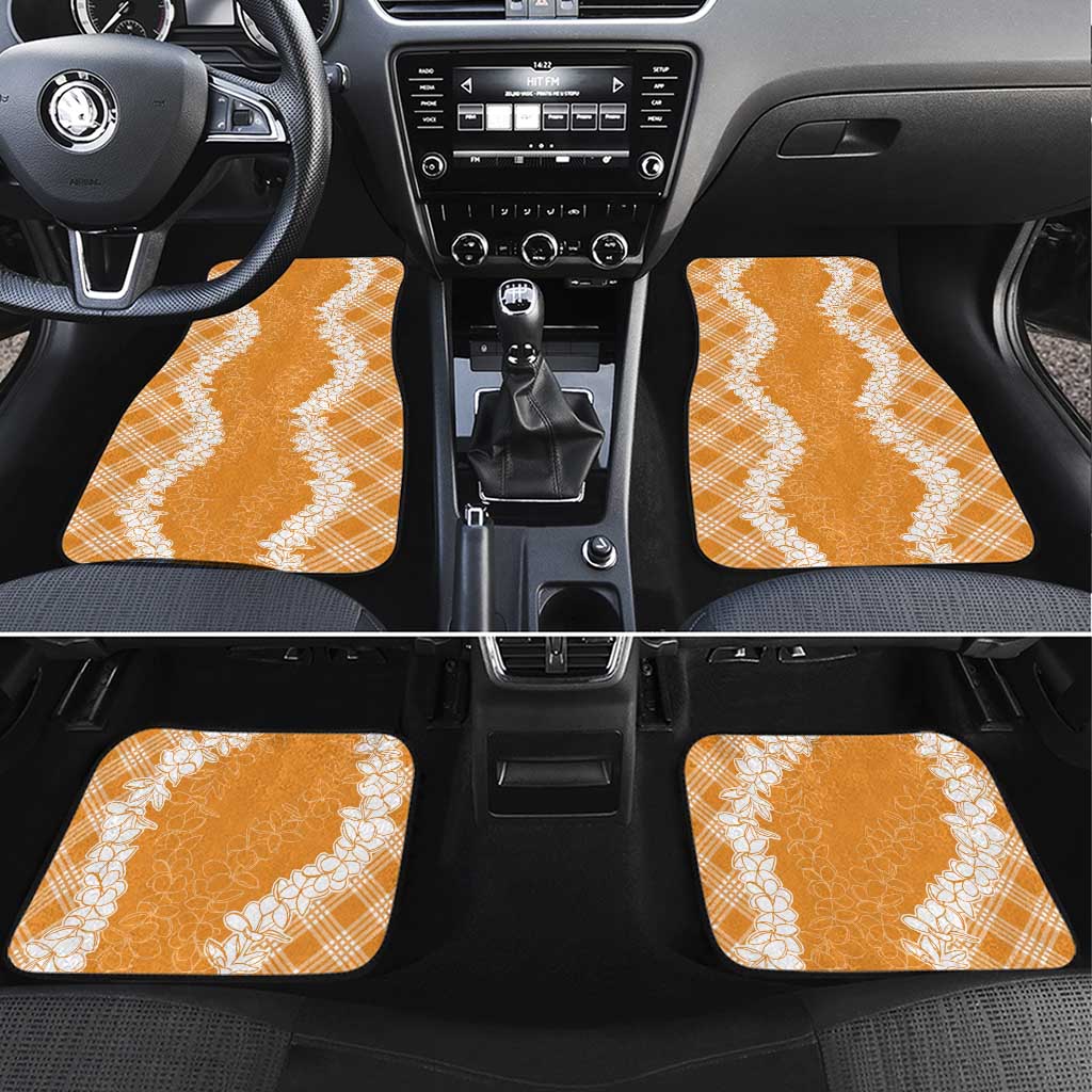 Hawaii Aloha Plumeria Lei Orange Palaka Car Mats LT7 Set 4pcs Orange - Polynesian Pride