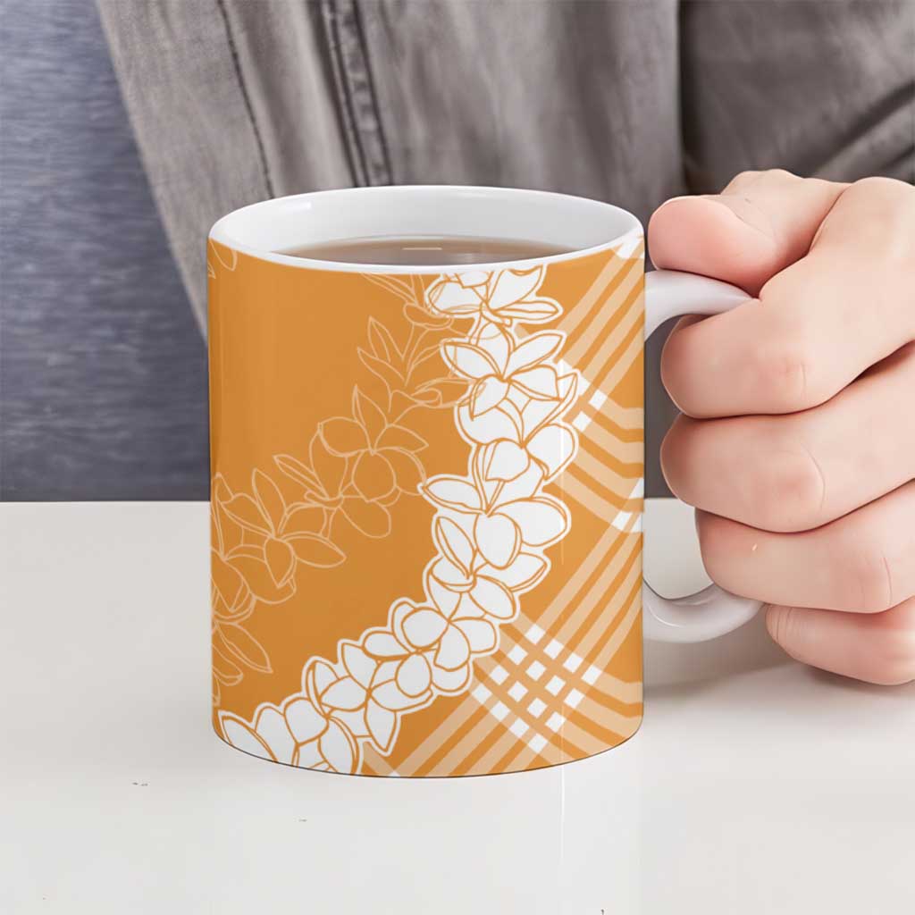 Hawaii Aloha Plumeria Lei Orange Palaka Ceramic Mug LT7 - Polynesian Pride