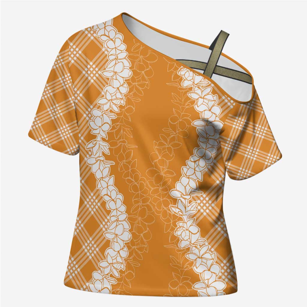Hawaii Aloha Plumeria Lei Orange Palaka Cross Shoulder Shirt LT7 Female Orange - Polynesian Pride