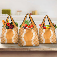 Hawaii Aloha Plumeria Lei Orange Palaka Grocery Bag LT7 3-pack One Size Orange - Polynesian Pride