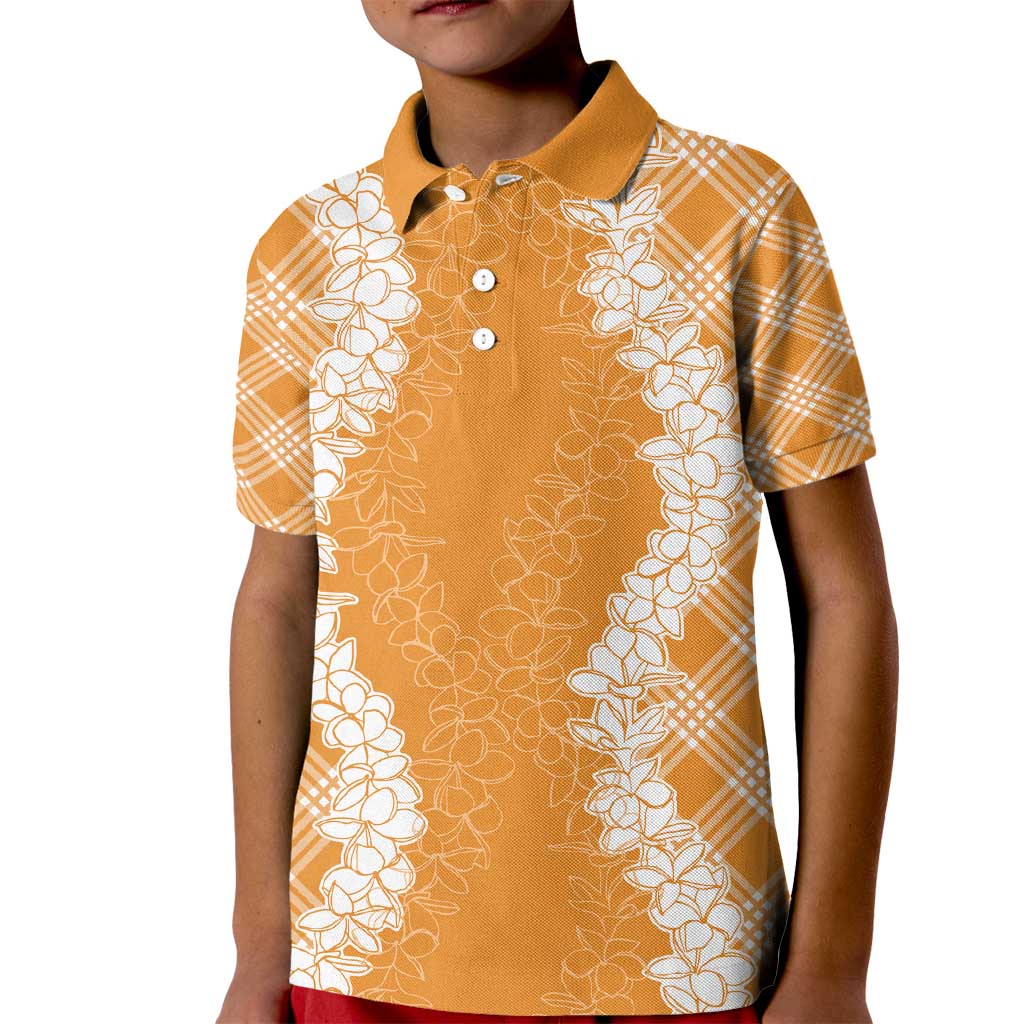 Hawaii Aloha Plumeria Lei Orange Palaka Kid Polo Shirt LT7 Kid Orange - Polynesian Pride
