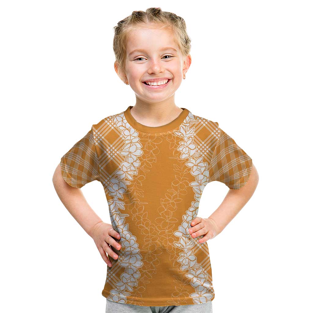 Hawaii Aloha Plumeria Lei Orange Palaka Kid T Shirt LT7 Orange - Polynesian Pride