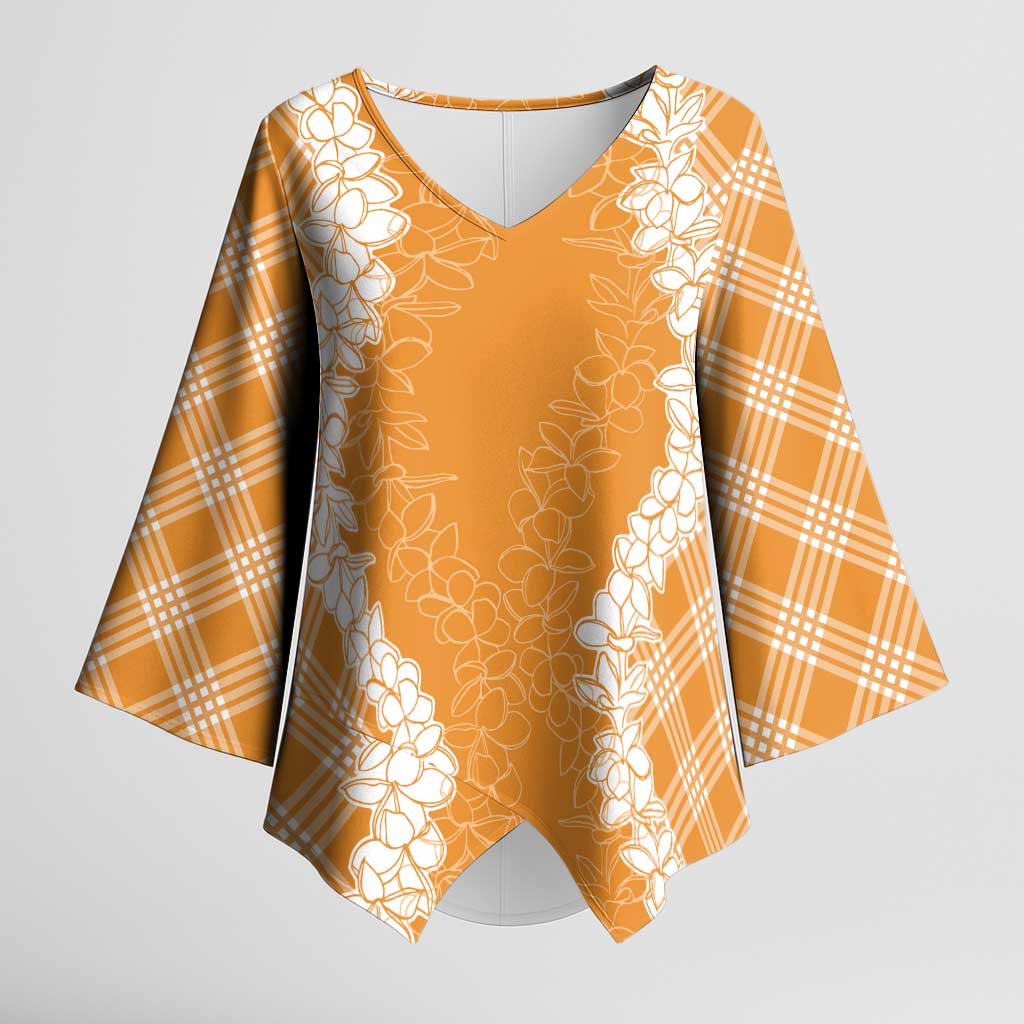 Hawaii Aloha Plumeria Lei Orange Palaka Kimono Sleeve Blouse LT7 Female Orange - Polynesian Pride