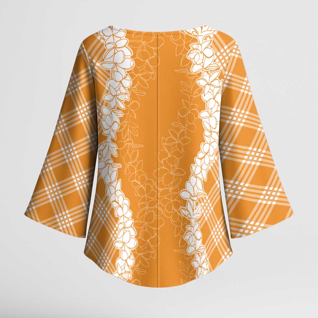 Hawaii Aloha Plumeria Lei Orange Palaka Kimono Sleeve Blouse LT7 - Polynesian Pride