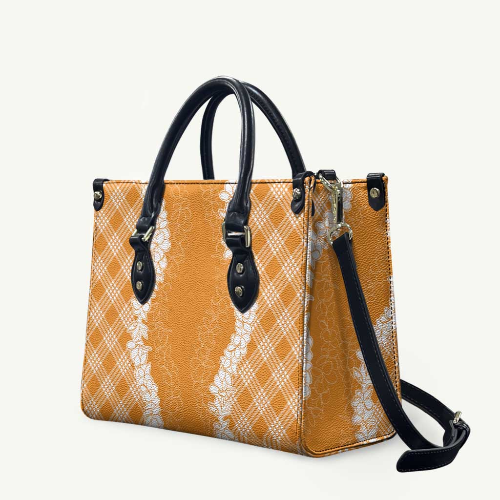 Hawaii Aloha Plumeria Lei Orange Palaka Leather Bag LT7 Orange - Polynesian Pride