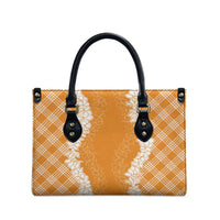 Hawaii Aloha Plumeria Lei Orange Palaka Leather Bag LT7 - Polynesian Pride