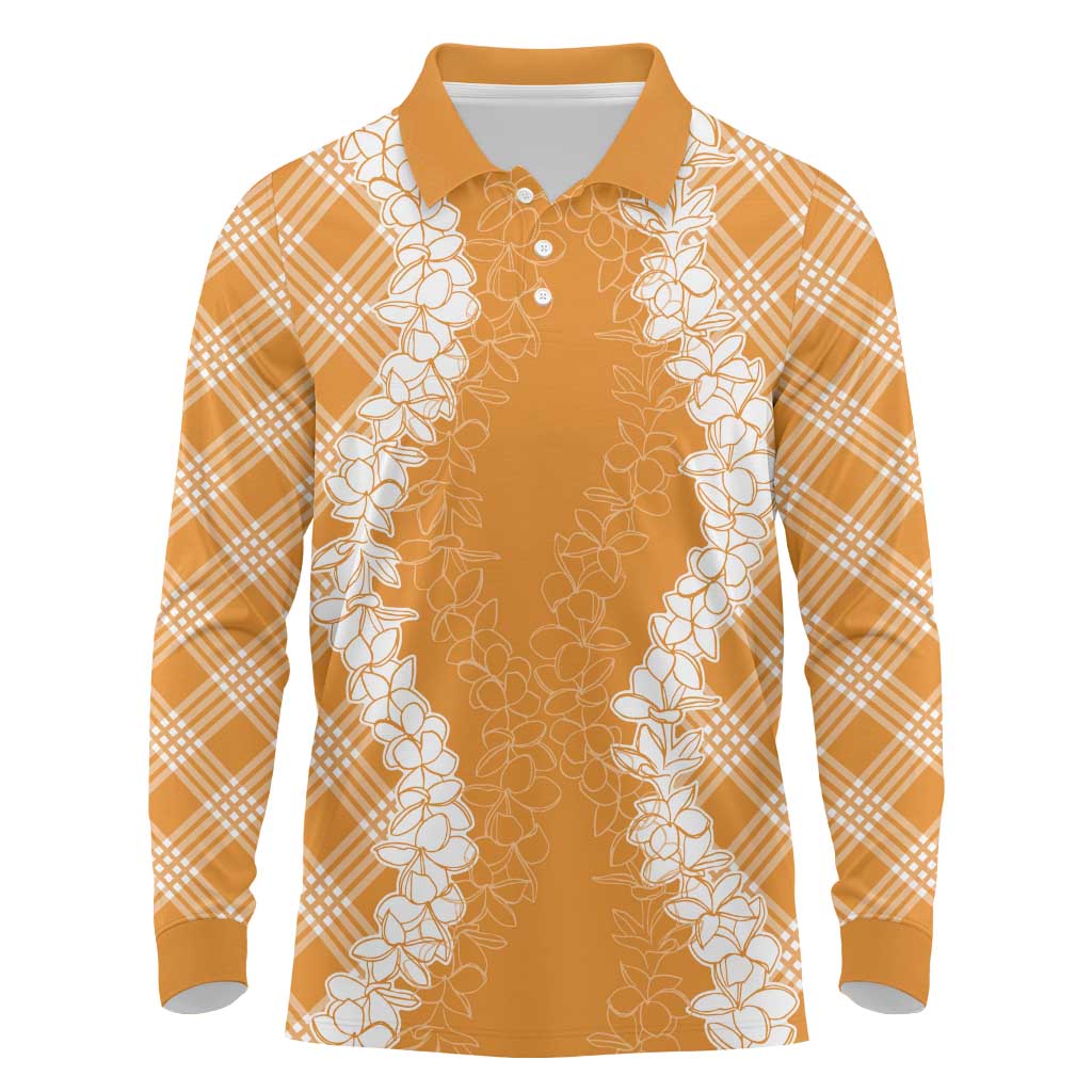 Hawaii Aloha Plumeria Lei Orange Palaka Long Sleeve Polo Shirt LT7 Orange - Polynesian Pride