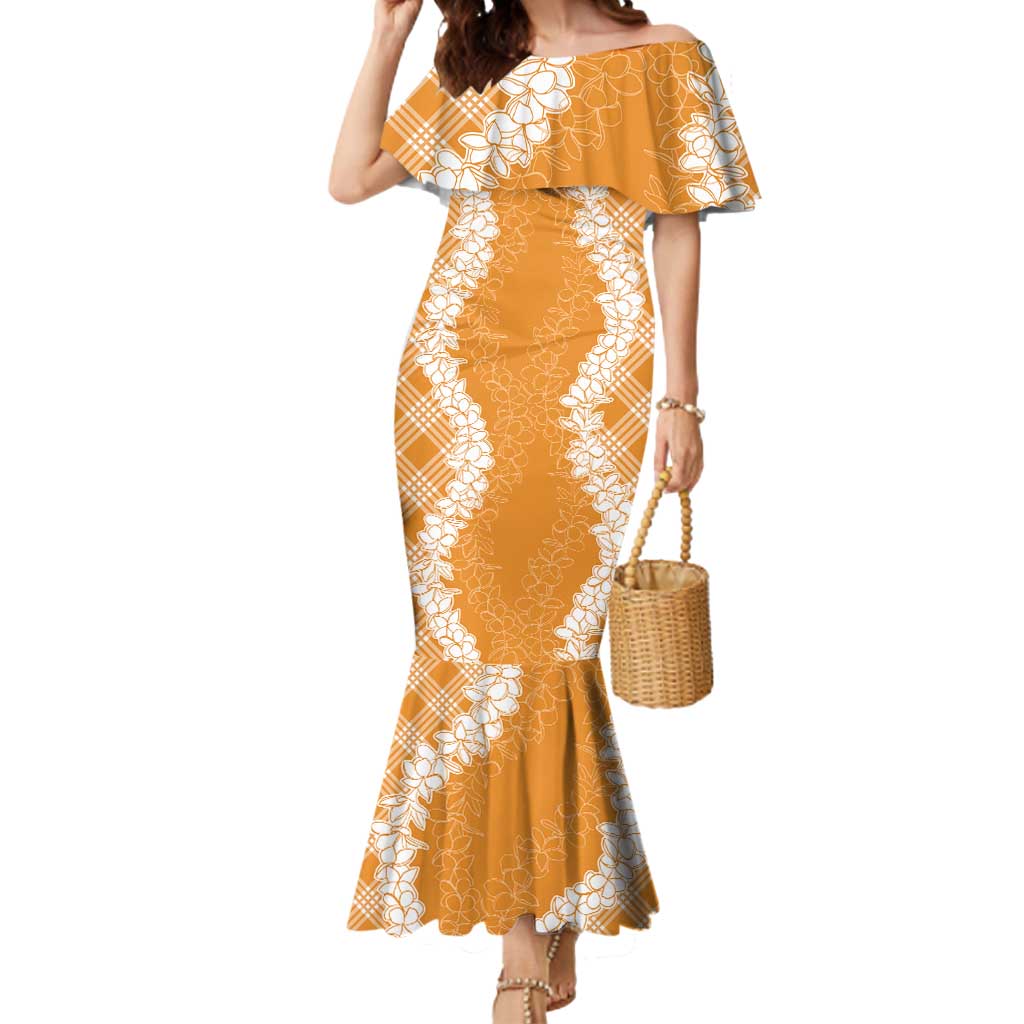 Hawaii Aloha Plumeria Lei Orange Palaka Mermaid Dress LT7 Women Orange - Polynesian Pride