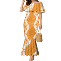 Hawaii Aloha Plumeria Lei Orange Palaka Mermaid Dress LT7 Women Orange - Polynesian Pride
