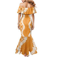 Hawaii Aloha Plumeria Lei Orange Palaka Mermaid Dress LT7 - Polynesian Pride
