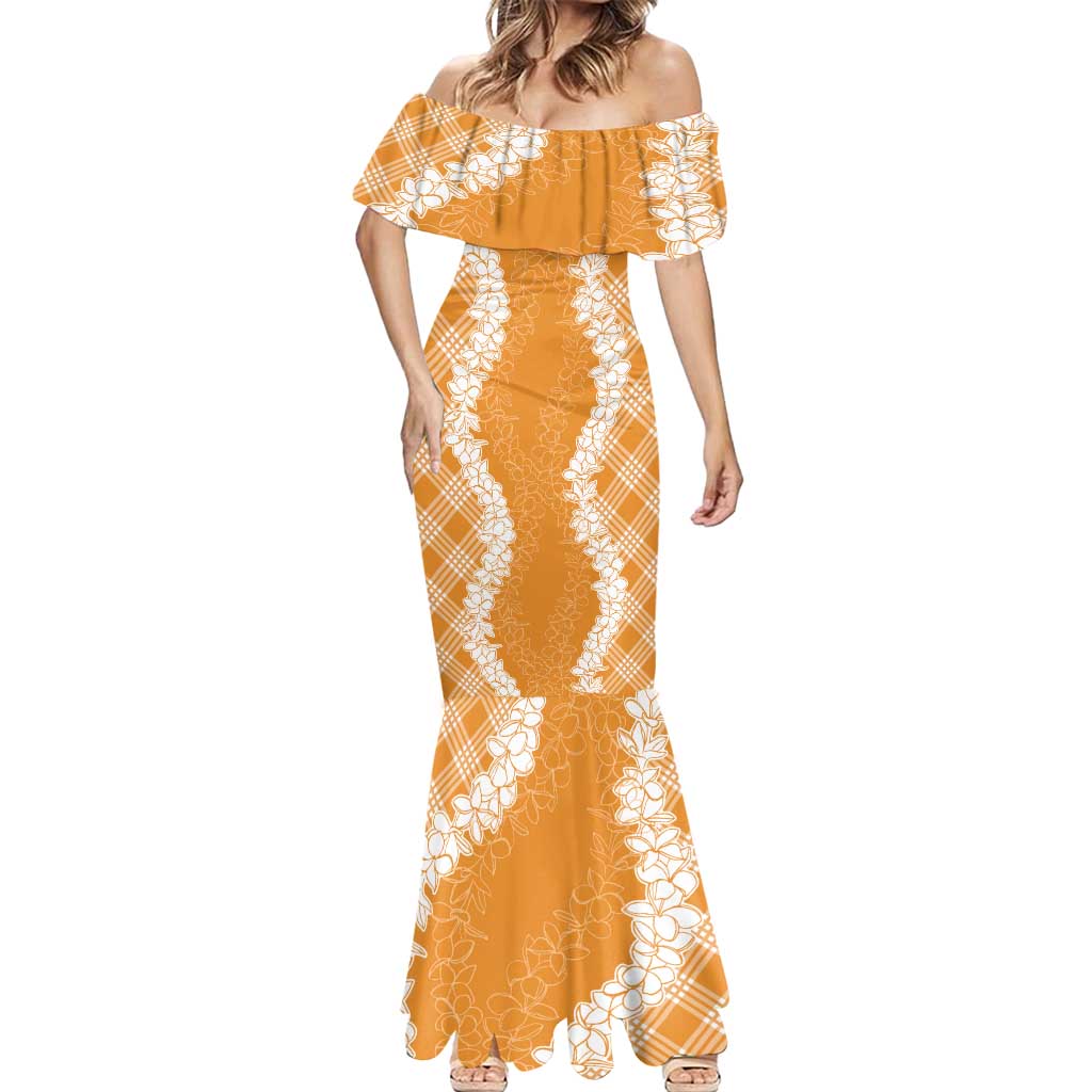 Hawaii Aloha Plumeria Lei Orange Palaka Mermaid Dress LT7 - Polynesian Pride