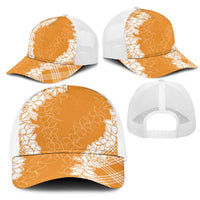 Hawaii Aloha Plumeria Lei Orange Palaka Mesh Trucker Cap LT7 - Polynesian Pride