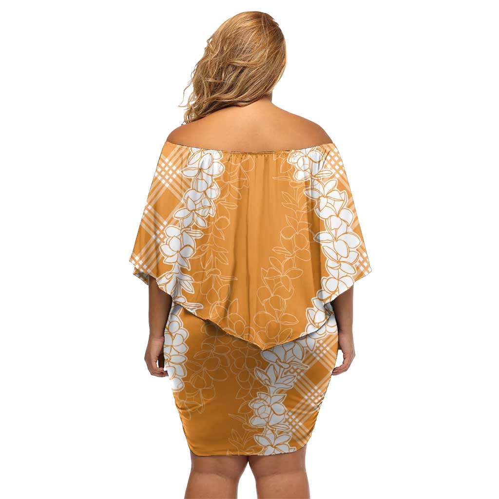 Hawaii Aloha Plumeria Lei Orange Palaka Off Shoulder Short Dress LT7 - Polynesian Pride
