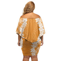 Hawaii Aloha Plumeria Lei Orange Palaka Off Shoulder Short Dress LT7 - Polynesian Pride
