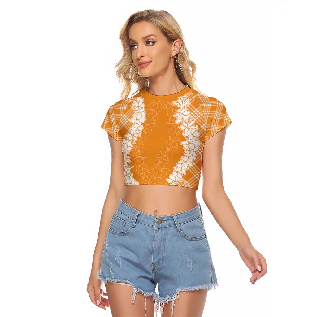 Hawaii Aloha Plumeria Lei Orange Palaka Raglan Cropped T Shirt LT7 Female Orange - Polynesian Pride